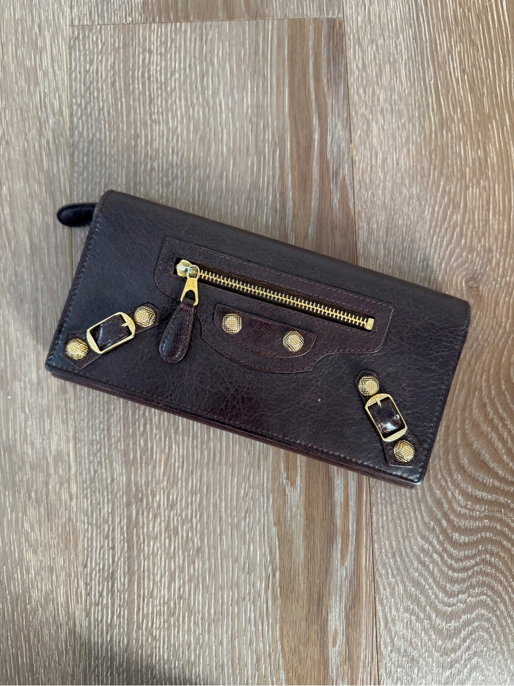 Balenciaga Brown Long Wallet with Gold Hardware